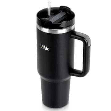 Artemis Velika termo skodelica z ročajem, potovalna termovka za avto, črna, 1,2 l, XXL