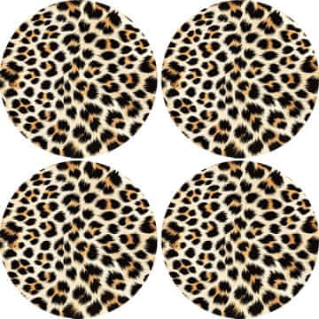 Bertoni Komplet 4 okroglih podlog za 4D mize, 33 cm - SVETLI LEOPARD | Ekološki filc, HD potisk, pranje pri 40 °C, Bertoni