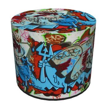 Bertoni Dekorativni tabure, Bertoni, Grafitti potisk - okrogel tabure za dnevno sobo, predsobo, valj 40 cm, eleganten, zadrga, pralno