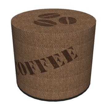 Bertoni Dekorativni tabure, Bertoni, potisk jute in kavne barve - okrogel tabure za dnevno sobo, predsobo, valj 40 cm, eleganten, z zadrgo, pralni