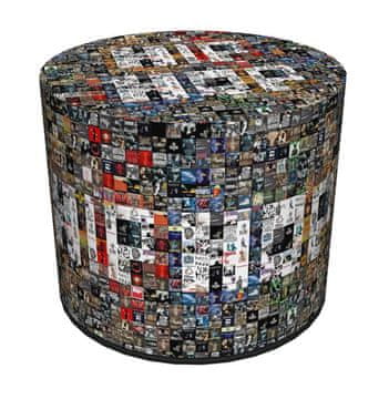 Bertoni Dekorativni tabure, Bertoni, potisk HipHop - okrogel tabure za dnevno sobo, predsobo, valj 40 cm, eleganten, z zadrgo, pralno