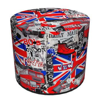 Bertoni Dekorativni tabure, Bertoni, potisk London - okrogel tabure za dnevno sobo, predsobo, valj 40 cm, eleganten, z zadrgo, pralno