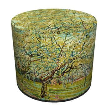 Bertoni Žametni tabure, Bertoni, Van Gogh Sad print - okrogel dekorativni tabure, za dnevno sobo, valj 40 cm, eleganten, zadrga