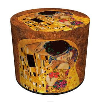 Bertoni Žametni tabure, Bertoni, potisk Klimtovega poljuba - okrogel dekorativni tabure, za dnevno sobo, valj 40 cm, eleganten, zadrga