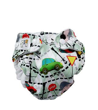 shumee Plenice iz mikroflisa za večkratno uporabo z žepi - avtomobilčki, beli gumbi NappiMe plenice