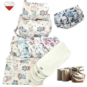 shumee Komplet plenic za večkratno uporabo MINT TEDDY BEARS bambusove plenice NappiMe