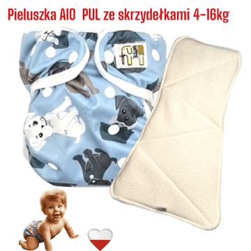 shumee NappiMe AIO PUL plenica za večkratno uporabo s krili BLUE DOGS