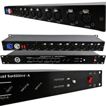 shumee LIGHT4ME XSPLIT 2x4 DMX razdelilnik, 8-kanalni 19" 1U rack, dva načina delovanja