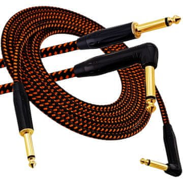 shumee Redov kabel za glasbene instrumente - Jack 6,3 mm / Jack 6,3 mm kotni - FOP pleteni kabel - GCF1230BO - 3 m
