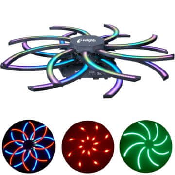 shumee EVOLIGHTS VORTEX gibljiva svetlobna efekt DMX LED 360° rotacija 576x0,3W RGB SMD 5050 efekt ozadja 2x omega montažni nosilec