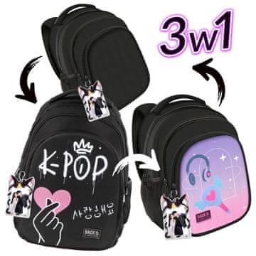 shumee Črn šolski nahrbtnik Backup 3v1 K-pop za dekleta