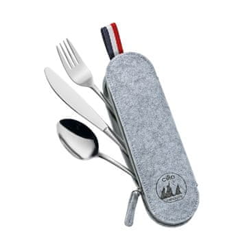 Cilio Komplet jedilnega pribora Cilio Viaggio v etuiju, 3-delni, 23,5 x 7,5 cm, siv