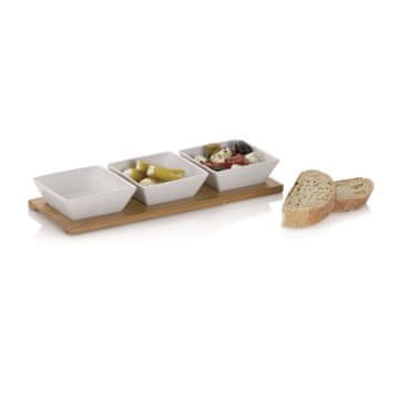 Kela Komplet treh kvadratnih porcelanastih skled Kela Philipa na bambusovem podstavku, 33,5 x 12 x 5 cm
