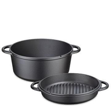 Küchenprofi Lonec s pokrovom/ponev za žar, litoželezni, 5,0 l, premer 26 cm / Kuchenprofi