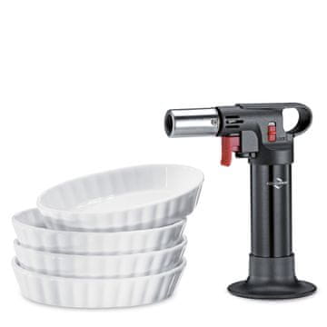 shumee Kuchenprofi Eco set za crème brûlée, 5 kosov, gorilnik + 4 porcelanaste sklede