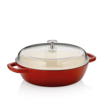 Kela Litoželezna servirna ponev Kela Calido s steklenim pokrovom, rdeča, premer 28 cm, 3,8 l