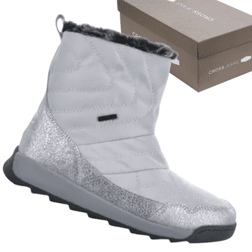 shumee Ženske kavbojke Cross Jeans KK2R4013 srebrno sivi zimski škornji - topli in elegantni zimski škornji