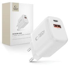 Tech-protect NCA65W GaN omrežni polnilnik USB / USB-C QC PD 65W, bel