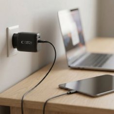 Tech-protect NCA65W GaN omrežni polnilnik USB / USB-C QC PD 65W, črn