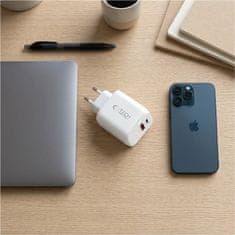 Tech-protect NCA65W GaN omrežni polnilnik USB / USB-C QC PD 65W, bel