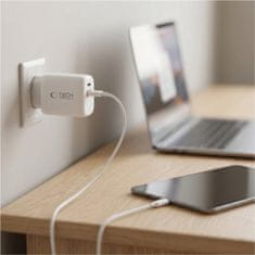 Tech-protect NCA65W GaN omrežni polnilnik USB / USB-C QC PD 65W, bel