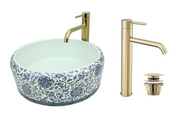 shumee GTM Design Aufsatzwaschbecken 40 cm Glanz Set mit Waschtischbatterie und Stopfen - Aufsatzwaschbecken Oval für Badezimmer - Modern Waschbecken ohne Hahnloch - Waschbecken mit Armature