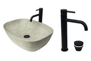 shumee GTM Design Aufsatzwaschbecken 51 cm Matt Set mit Waschtischbatterie und Stopfen - Aufsatzwaschbecken Oval für Badezimmer - Modern Waschbecken ohne Hahnloch - Waschbecken mit Armature