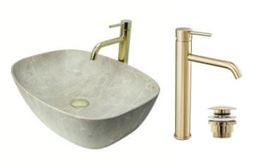 shumee GTM Design Aufsatzwaschbecken 51 cm Matt Set mit Waschtischbatterie und Stopfen - Aufsatzwaschbecken Oval für Badezimmer - Modern Waschbecken ohne Hahnloch - Waschbecken mit Armature