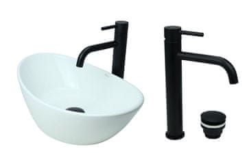 shumee GTM Design Aufsatzwaschbecken 55 cm Glanz Set mit Waschtischbatterie und Stopfen - Aufsatzwaschbecken Oval für Badezimmer - Modern Waschbecken ohne Hahnloch - Waschbecken mit Armature