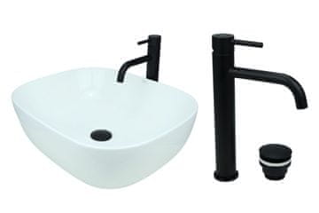 shumee GTM Design Aufsatzwaschbecken 50 cm Glanz Set mit Waschtischbatterie und Stopfen - Aufsatzwaschbecken Oval für Badezimmer - Modern Waschbecken ohne Hahnloch - Waschbecken mit Armature
