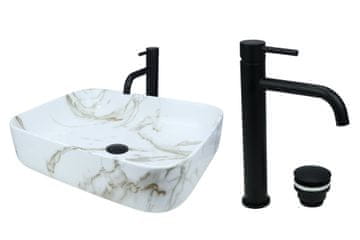 shumee GTM Design Aufsatzwaschbecken 51 cm Glanz Set mit Waschtischbatterie und Stopfen - Aufsatzwaschbecken Oval für Badezimmer - Modern Waschbecken ohne Hahnloch - Waschbecken mit Armature