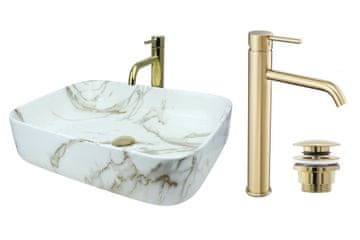 shumee GTM Design Aufsatzwaschbecken 51 cm Glanz Set mit Waschtischbatterie und Stopfen - Aufsatzwaschbecken Oval für Badezimmer - Modern Waschbecken ohne Hahnloch - Waschbecken mit Armature