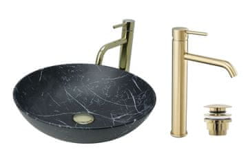 shumee GTM Design Aufsatzwaschbecken 40 cm Matt Set mit Waschtischbatterie und Stopfen - Aufsatzwaschbecken Oval für Badezimmer - Modern Waschbecken ohne Hahnloch - Waschbecken mit Armature