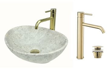 shumee GTM Design Aufsatzwaschbecken 41 cm Matt Set mit Waschtischbatterie und Stopfen - Aufsatzwaschbecken Oval für Badezimmer - Modern Waschbecken ohne Hahnloch - Waschbecken mit Armature