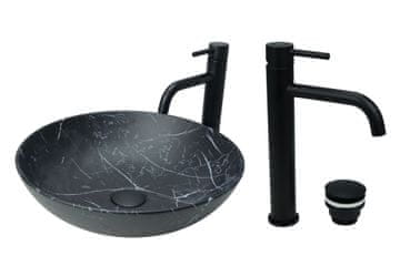 shumee GTM Design Aufsatzwaschbecken 40 cm Matt Set mit Waschtischbatterie und Stopfen - Aufsatzwaschbecken Oval für Badezimmer - Modern Waschbecken ohne Hahnloch - Waschbecken mit Armature