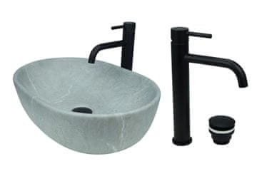 shumee GTM Design Aufsatzwaschbecken 48 cm Matt Set mit Waschtischbatterie und Stopfen - Aufsatzwaschbecken Oval für Badezimmer - Modern Waschbecken ohne Hahnloch - Waschbecken mit Armature
