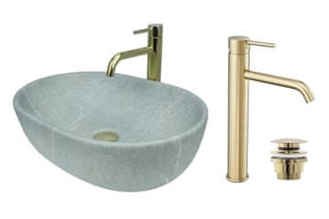 shumee GTM Design Aufsatzwaschbecken 48 cm Matt Set mit Waschtischbatterie und Stopfen - Aufsatzwaschbecken Oval für Badezimmer - Modern Waschbecken ohne Hahnloch - Waschbecken mit Armature