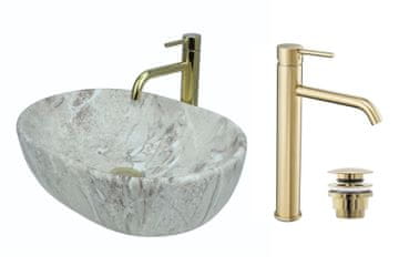 shumee GTM Design Aufsatzwaschbecken 48 cm Matt Set mit Waschtischbatterie und Stopfen - Aufsatzwaschbecken Oval für Badezimmer - Modern Waschbecken ohne Hahnloch - Waschbecken mit Armature