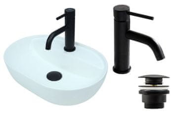 shumee GTM Design Aufsatzwaschbecken 50 cm Glanz Set mit Waschtischbatterie und Stopfen - Aufsatzwaschbecken Oval für Badezimmer - Modern Waschbecken ohne Hahnloch - Waschbecken mit Armature