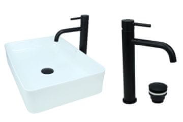 shumee GTM Design Aufsatzwaschbecken 51 cm Glanz Set mit Waschtischbatterie und Stopfen - Aufsatzwaschbecken Rechteckiges für Badezimmer - Modern Waschbecken ohne Hahnloch - Waschbecken mit Armature