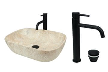 shumee GTM Design Aufsatzwaschbecken 46 cm Matt Set mit Waschtischbatterie und Stopfen - Aufsatzwaschbecken Oval für Badezimmer - Modern Waschbecken ohne Hahnloch - Waschbecken mit Armature