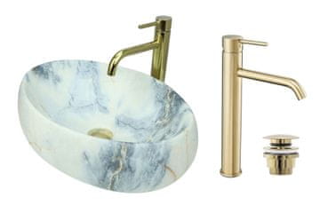 shumee GTM Design Aufsatzwaschbecken 48 cm Matt Set mit Waschtischbatterie und Stopfen - Aufsatzwaschbecken Oval für Badezimmer - Modern Waschbecken ohne Hahnloch - Waschbecken mit Armature