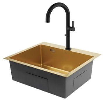 Laveo Jekleno pomivalno korito Malawi 50x58 cm s pipo Pureco Gold