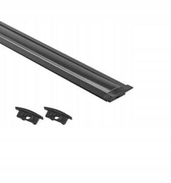 shumee ALU profil za LED trak, vgradni, črn, 1,5 m, senčnik in 2 končna pokrovčka AKS