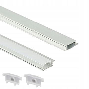 shumee ALU profil za LED trak, vgradni, 1,5 m, aluminij, senčnik in 2 končna pokrovčka AKS