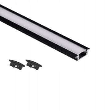 shumee ALU profil za LED trak, vgradni, črn, 1,5 m, senčnik in 2 končna pokrovčka AKS
