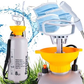GOTEL 8-litrska tlačna škropilnica, ročna vrtna kopica, nastavljiva šoba + maske