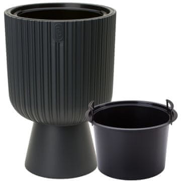 Form-Plastic OKROGEL CVETIČNI LONEC 29 CM ANTRACITNO SIVA BARVA S POKROVOM Z VLOŽKOM ZA NOTRANJO UPORABO