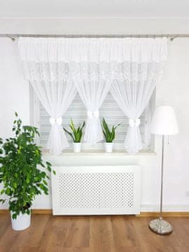 shumee Vezena zavesa, okrašena z očarljivimi pentljami - bela 300x150 cm