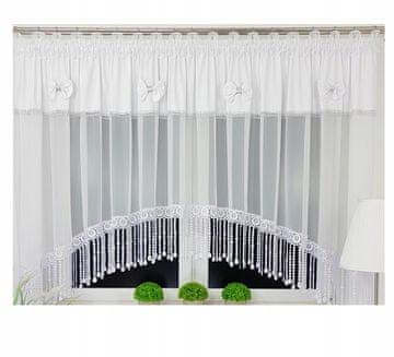 shumee Dekorativna zavesa z pentljami, široko gipur čipko in okrasnimi kamni - 400x160 cm
